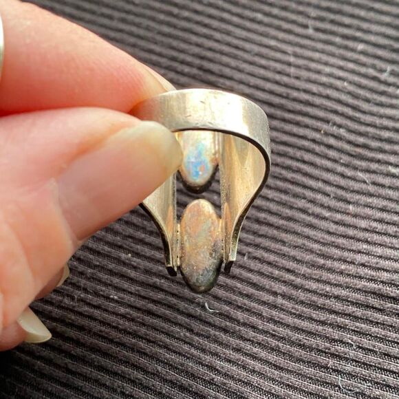 Vintage Sterling Silver Tiger's Eye double stone thick Ring. Signed M.F.I.G. 6 - Picture 4 of 8